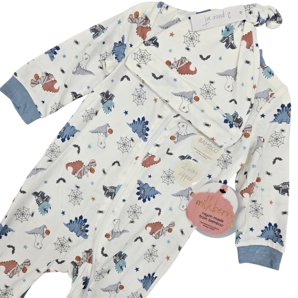 Milkberry NEW 3-6 M Halloween Dinosaur Bamboo Sleeper Set Baby Spooky Festive